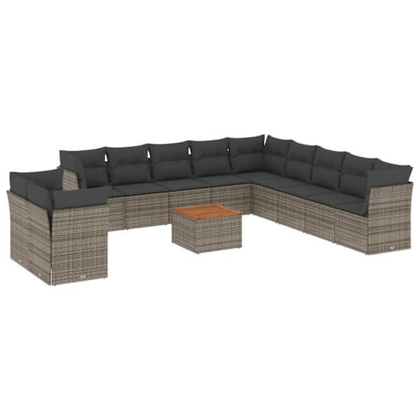 vidaXL 12-osaline aiadiivani komplekt patjadega, hall, pol&uuml;rotang
