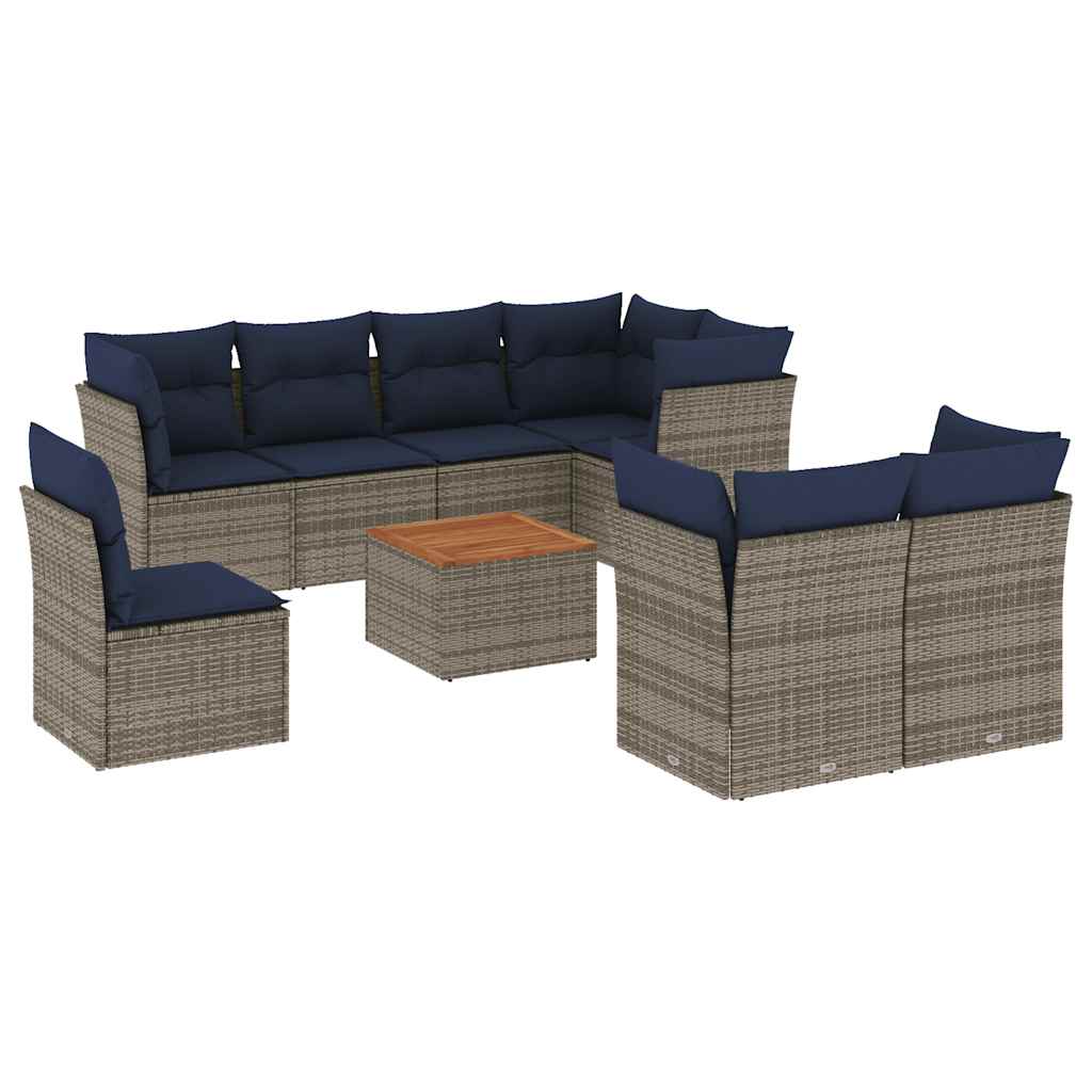 vidaXL Set canapele de grădină cu perne, 9 piese, gri, poliratan