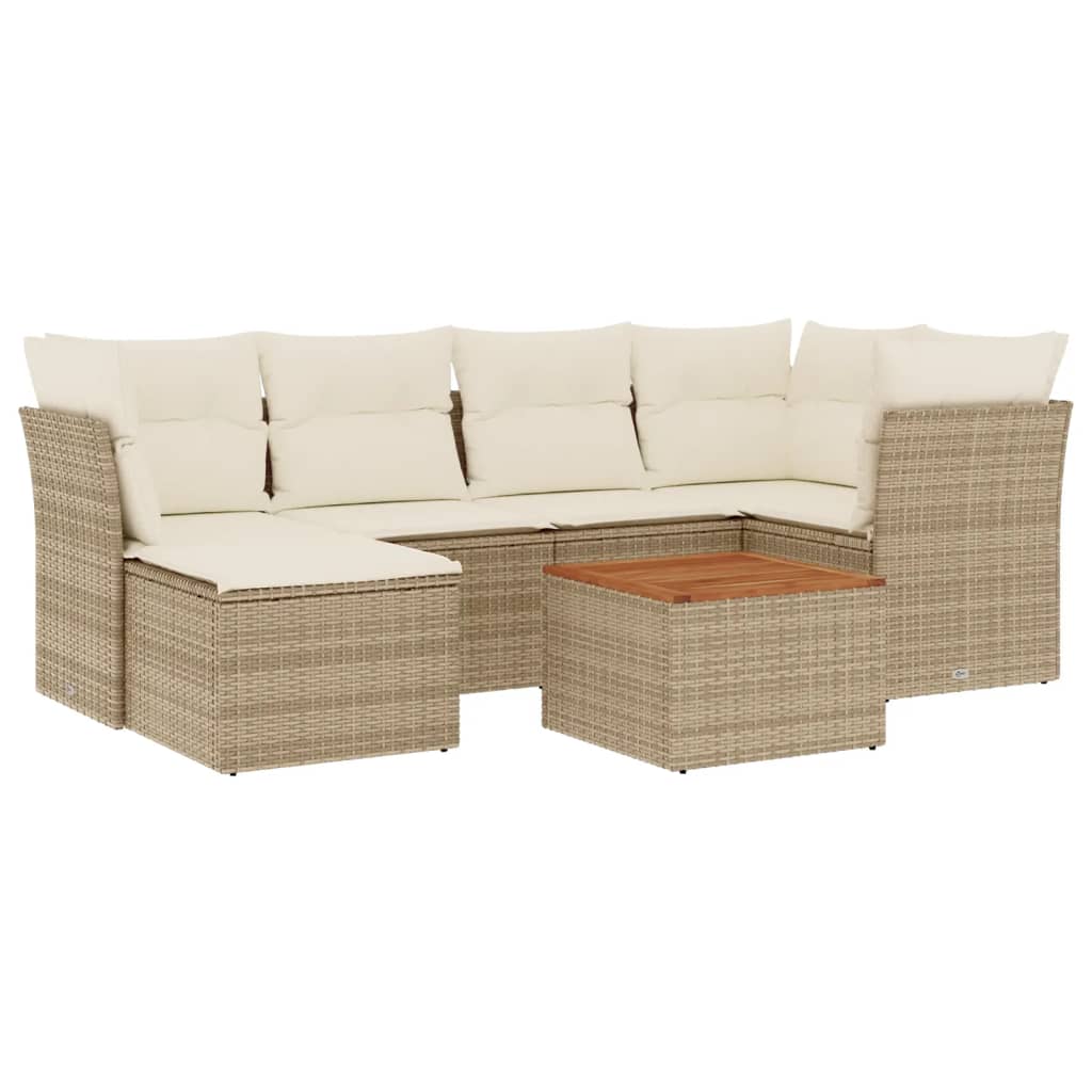 Thumbnail - vidaXL 7-tlg. Garten-Sofagarnitur mit Kissen Beige Poly Rattan