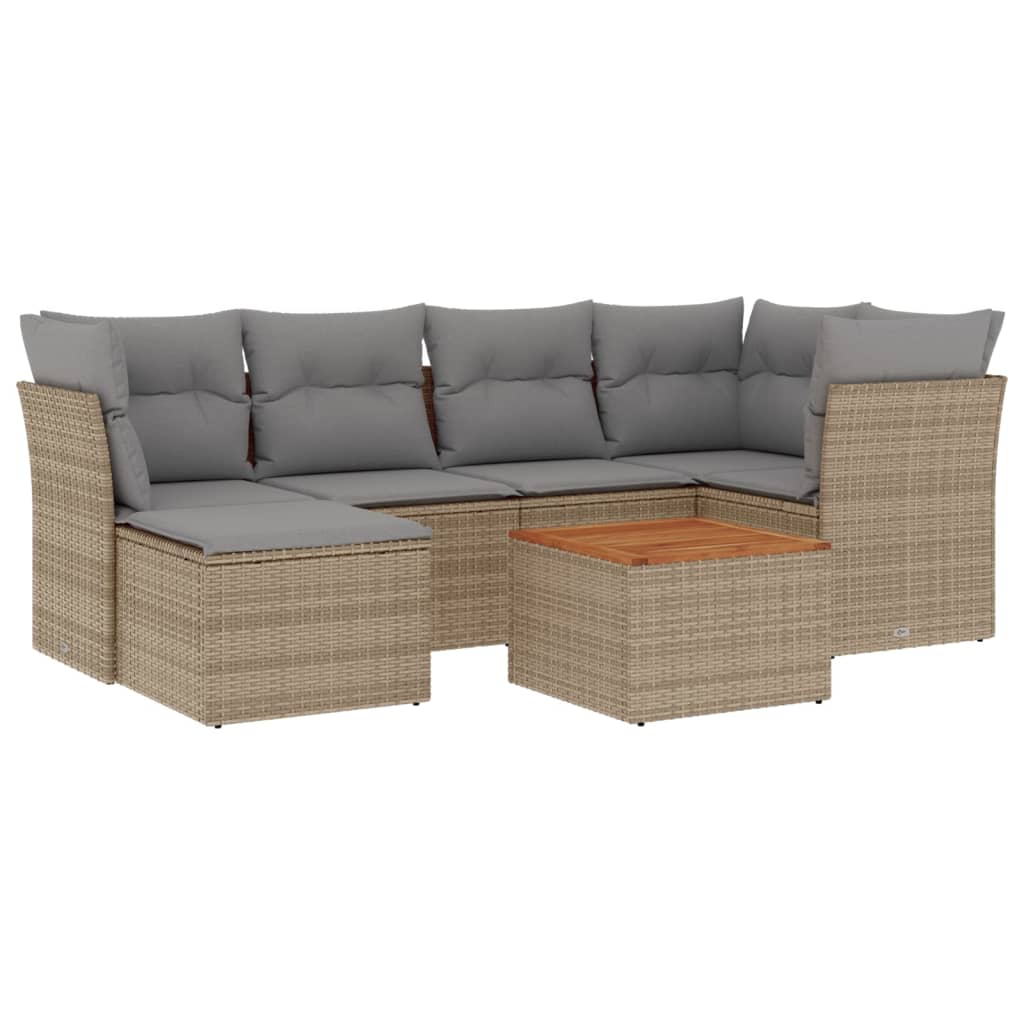 Thumbnail - vidaXL 7-tlg. Garten-Sofagarnitur mit Kissen Beige Poly Rattan