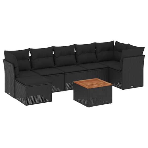 vidaXL 8-osaline aiadiivani komplekt patjadega, must, pol&uuml;rotang