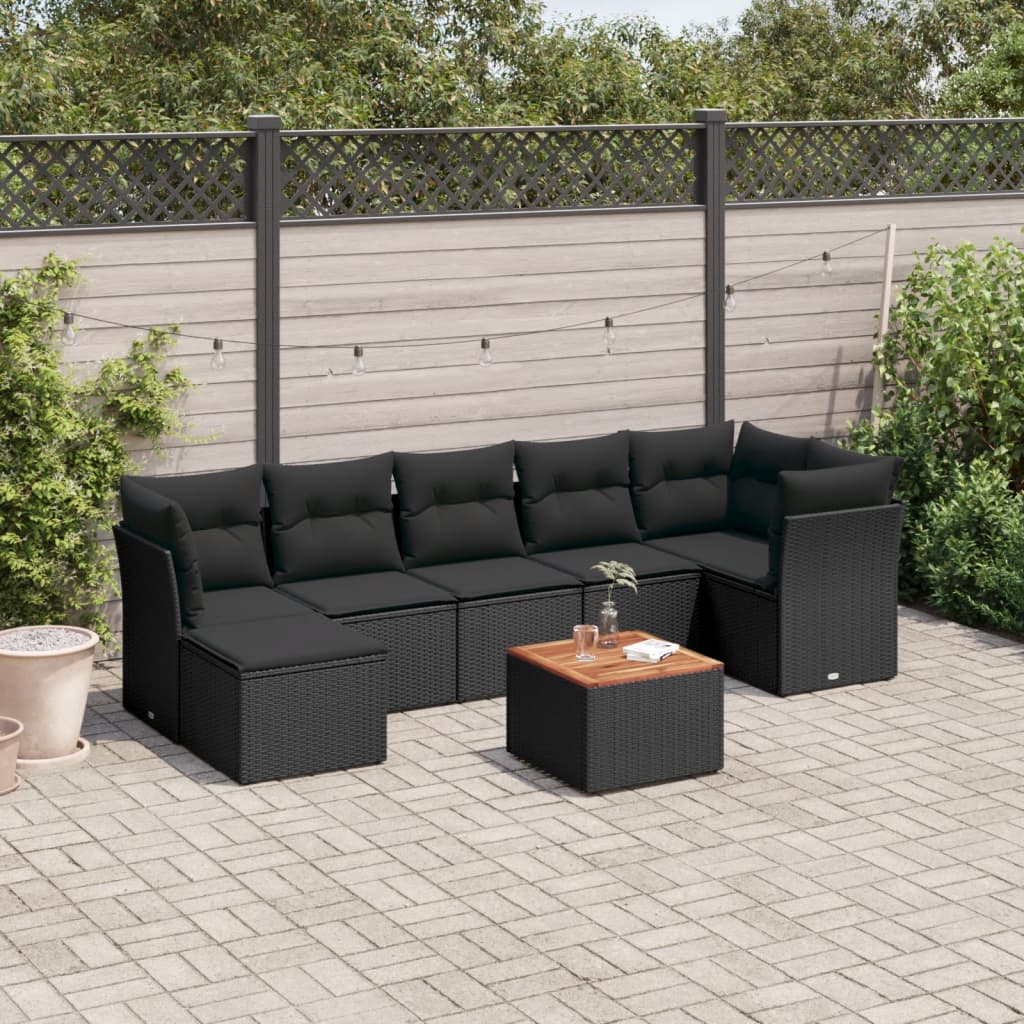 vidaXL 8-tlg. Garten-Sofagarnitur mit Kissen Schwarz Poly Rattan