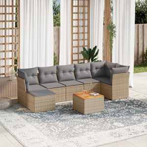 Vrtna sedežna garnitura 8-delna z blazinami bež poli ratan