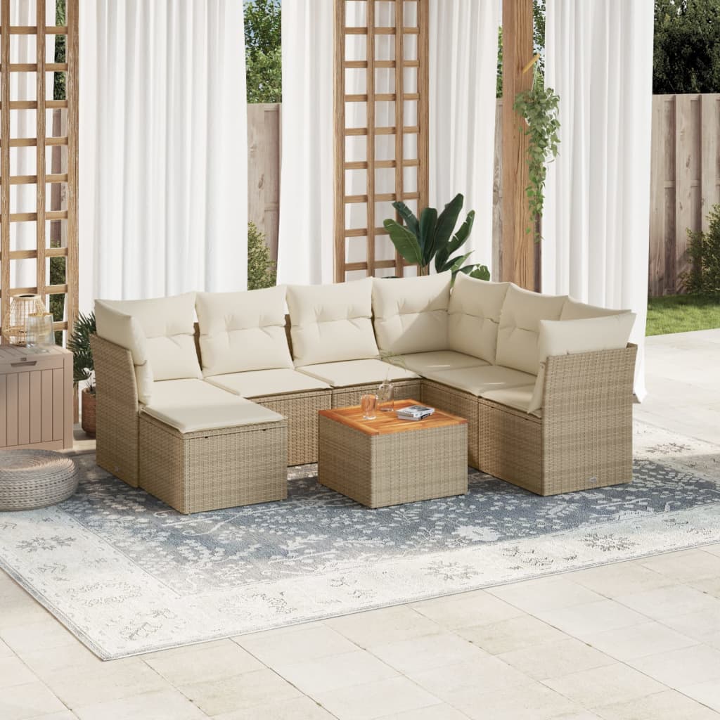 vidaXL Salon de jardin avec coussins 8 pcs beige résine tressée