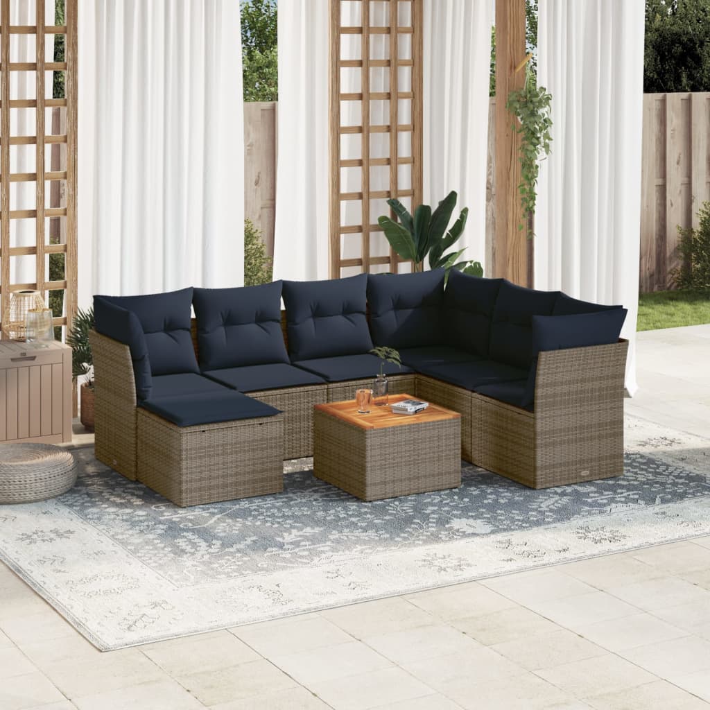 vidaXL 8-teiliges Gartensofa-Set mit Kissen, grau, Polyrattan