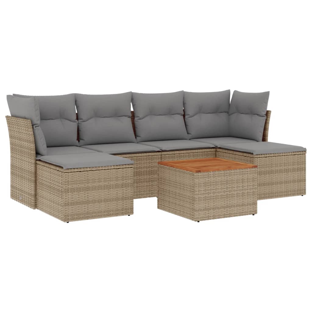 Thumbnail - vidaXL 7-tlg. Garten-Sofagarnitur mit Kissen Beige Poly Rattan