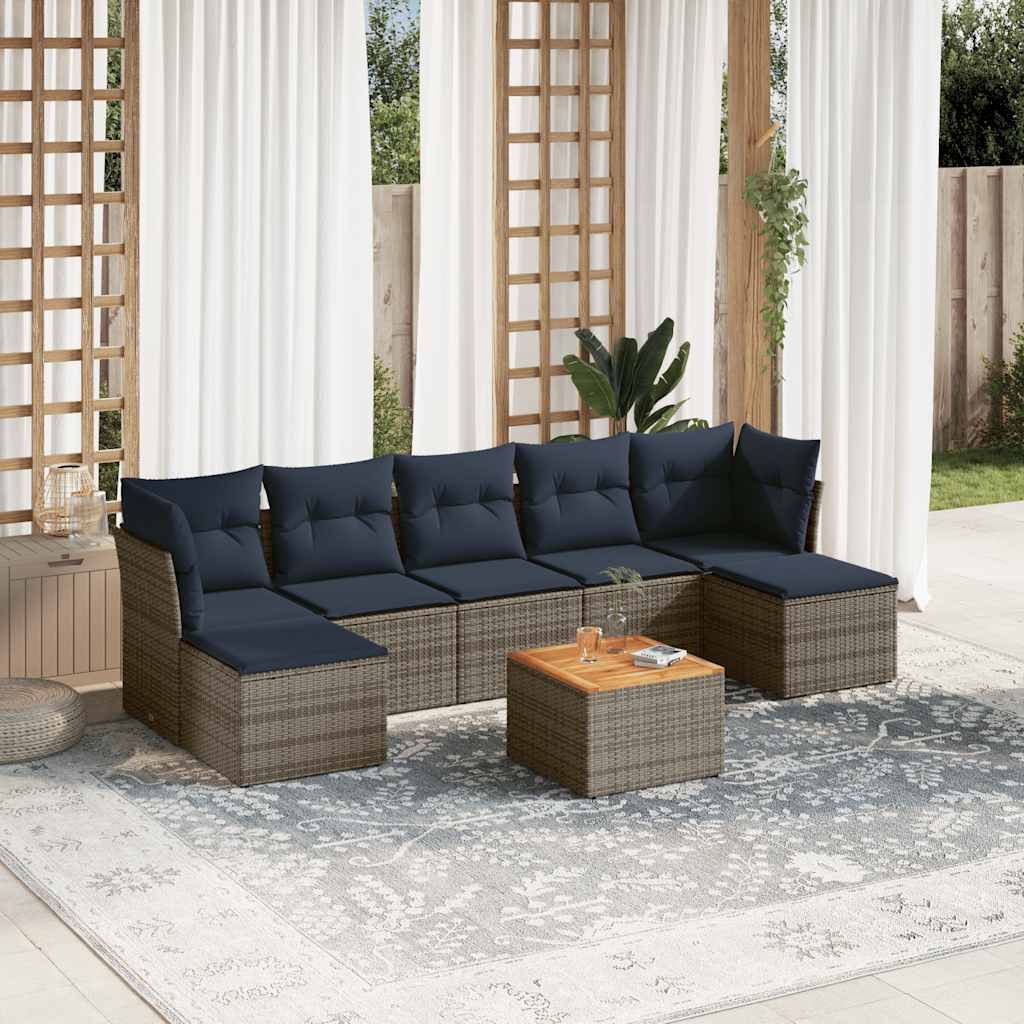 vidaXL 8-teiliges Gartensofa-Set mit Kissen, grau, Polyrattan