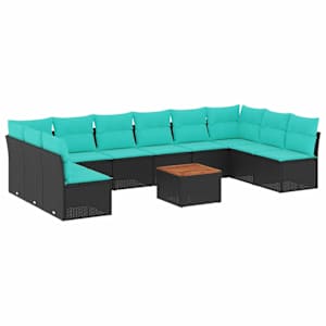 vidaXL 11-osaline aiadiivani komplekt patjadega, must, pol&uuml;rotang