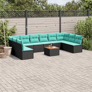 Vrtna sedežna garnitura 11-delna z blazinami črn poli ratan