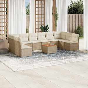 Vrtna sedežna garnitura 11-delna z blazinami bež poli ratan