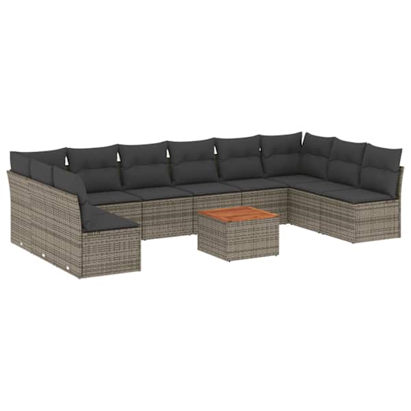 vidaXL 11-osaline aiadiivani komplekt patjadega, hall, pol&uuml;rotang