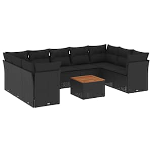 vidaXL 10-osaline aiadiivani komplekt patjadega, must, pol&uuml;rotang