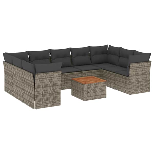 vidaXL 10-osaline aiadiivani komplekt patjadega, hall, pol&uuml;rotang
