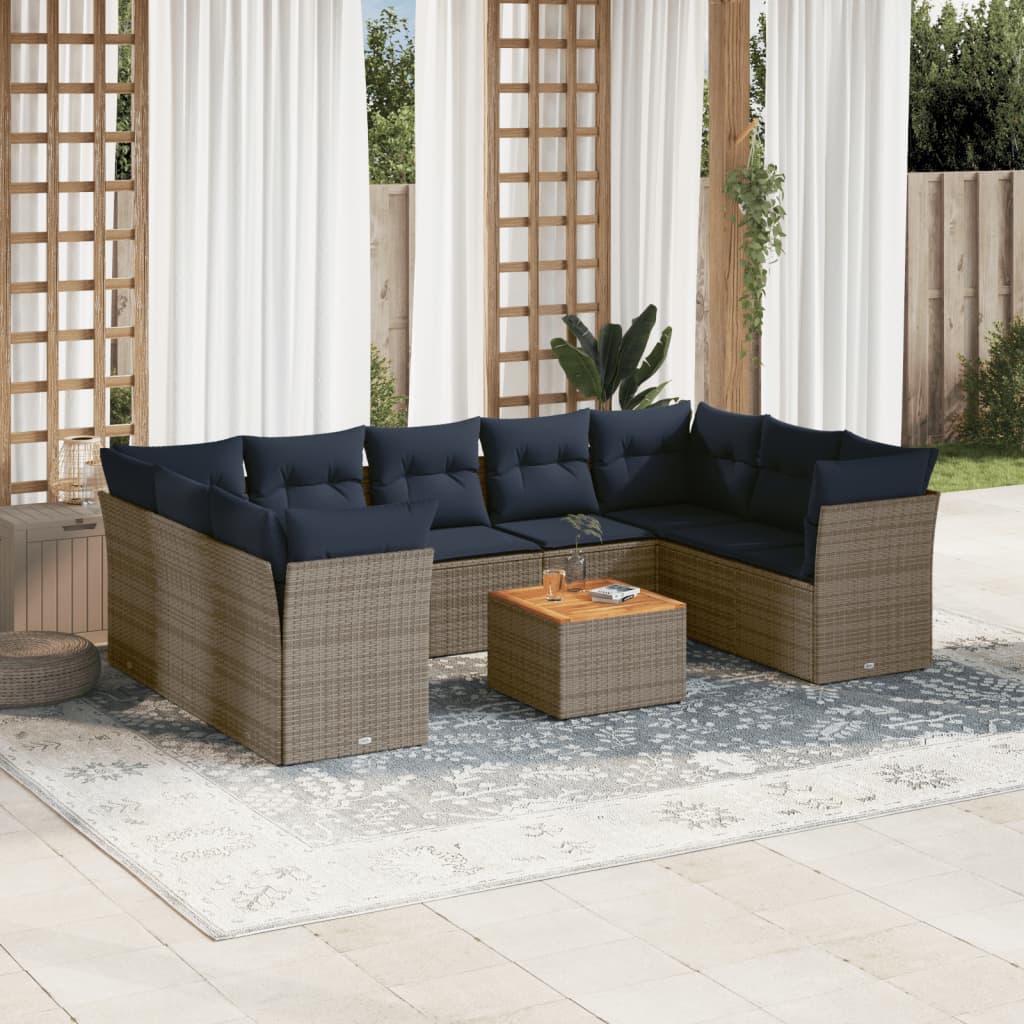 vidaXL 10-tlg. Garten-Sofagarnitur mit Kissen Grau Poly Rattan