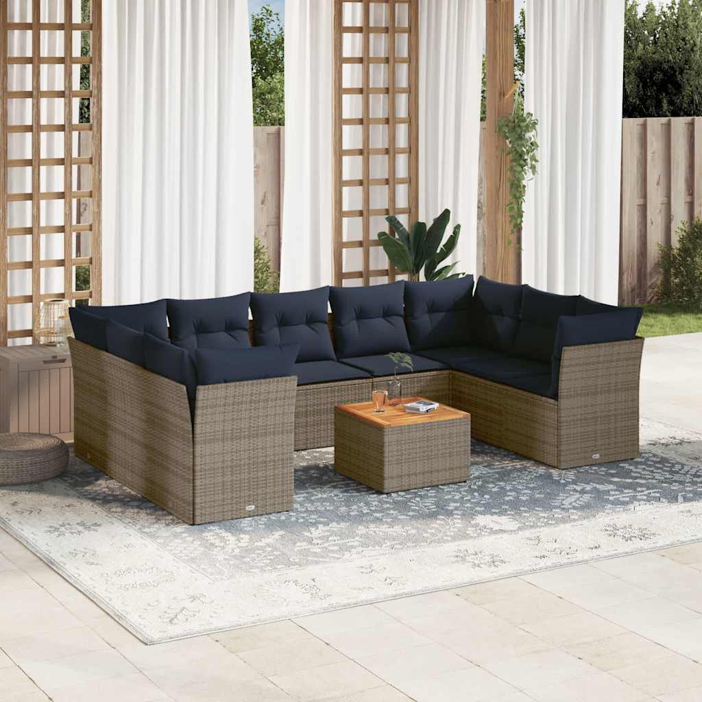 vidaXL Set canapele de grădină cu perne, 10 piese, gri, poliratan