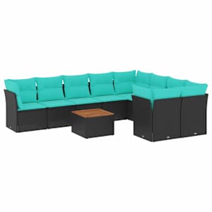 vidaXL 10-osaline aiadiivani komplekt patjadega, must, pol&uuml;rotang