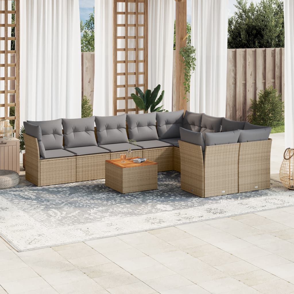 Sofasæt Til Haven 10 Dele Med Hynder Polyrattan - blandet beige og grå / bord 4x hjørnedel 5x midterdel