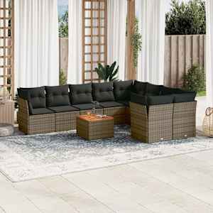 Vrtna sedežna garnitura 10-delna z blazinami siv poli ratan