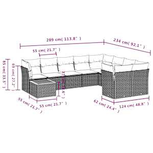 10dílná zahradní sedací souprava s poduškami černá polyratan - obrázek 10