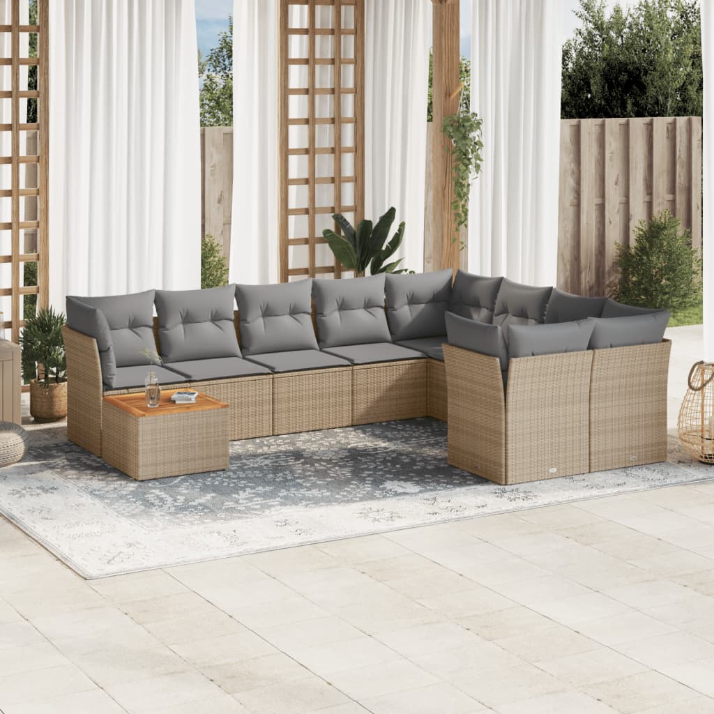 Sofasæt Til Haven 10 Dele Med Hynder Polyrattan - blandet beige og grå / bord 5x midterdel 4x hjørnedel
