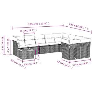 Vrtna sedežna garnitura 10-delna z blazinami siv poli ratan - slika 10