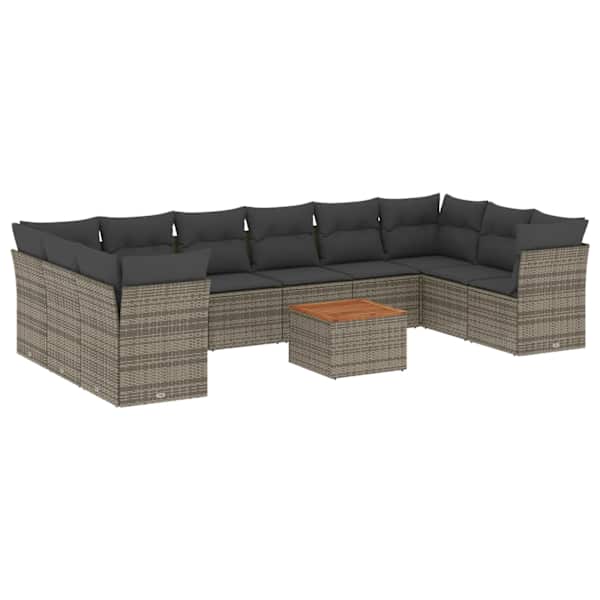 vidaXL 11-osaline aiadiivani komplekt patjadega, hall, pol&uuml;rotang