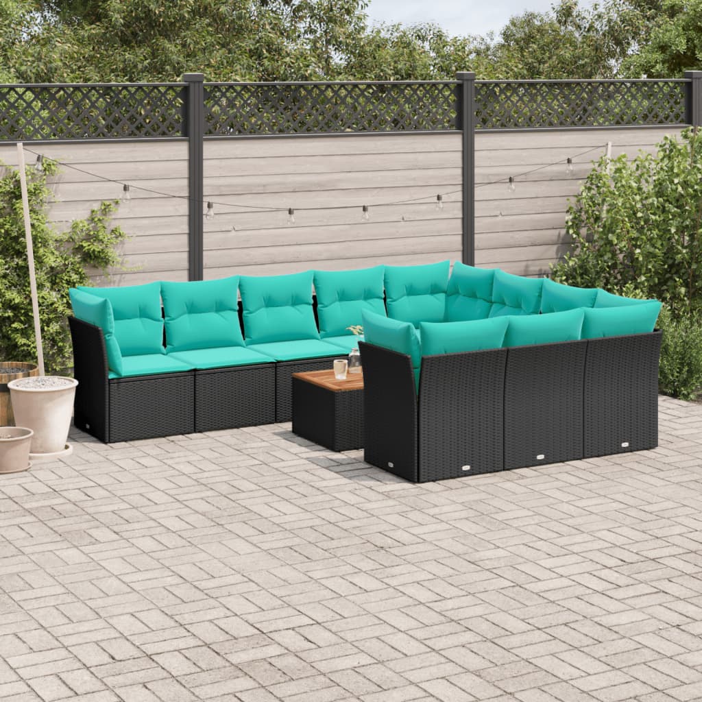 vidaXL Set canapele de grădină cu perne, 11 piese, negru, poliratan