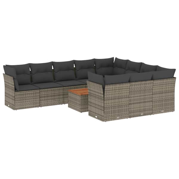 vidaXL 11-osaline aiadiivani komplekt patjadega, hall, pol&uuml;rotang