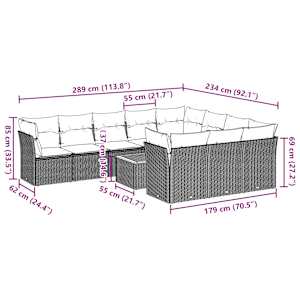 Vrtna sedežna garnitura 11-delna z blazinami siv poli ratan - slika 10