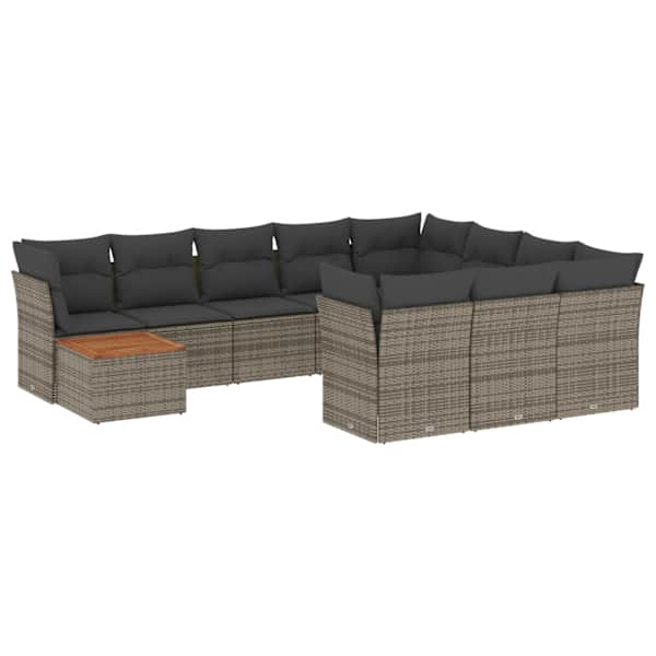 vidaXL 11-osaline aiadiivani komplekt patjadega, hall, pol&uuml;rotang