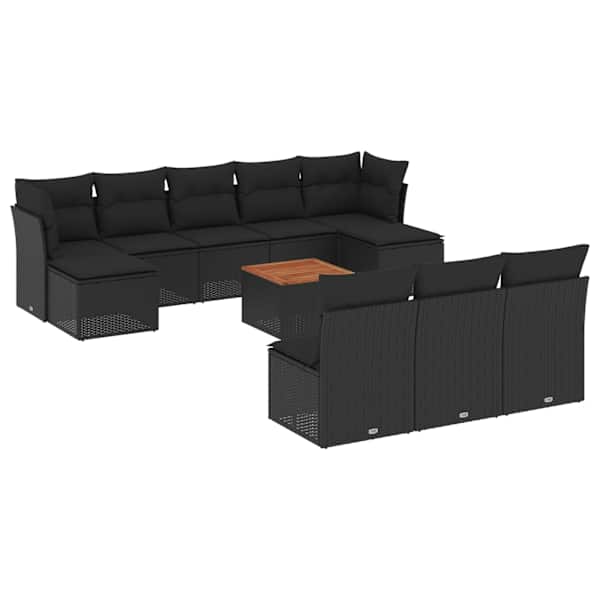 vidaXL 11-osaline aiadiivani komplekt patjadega, must, pol&uuml;rotang