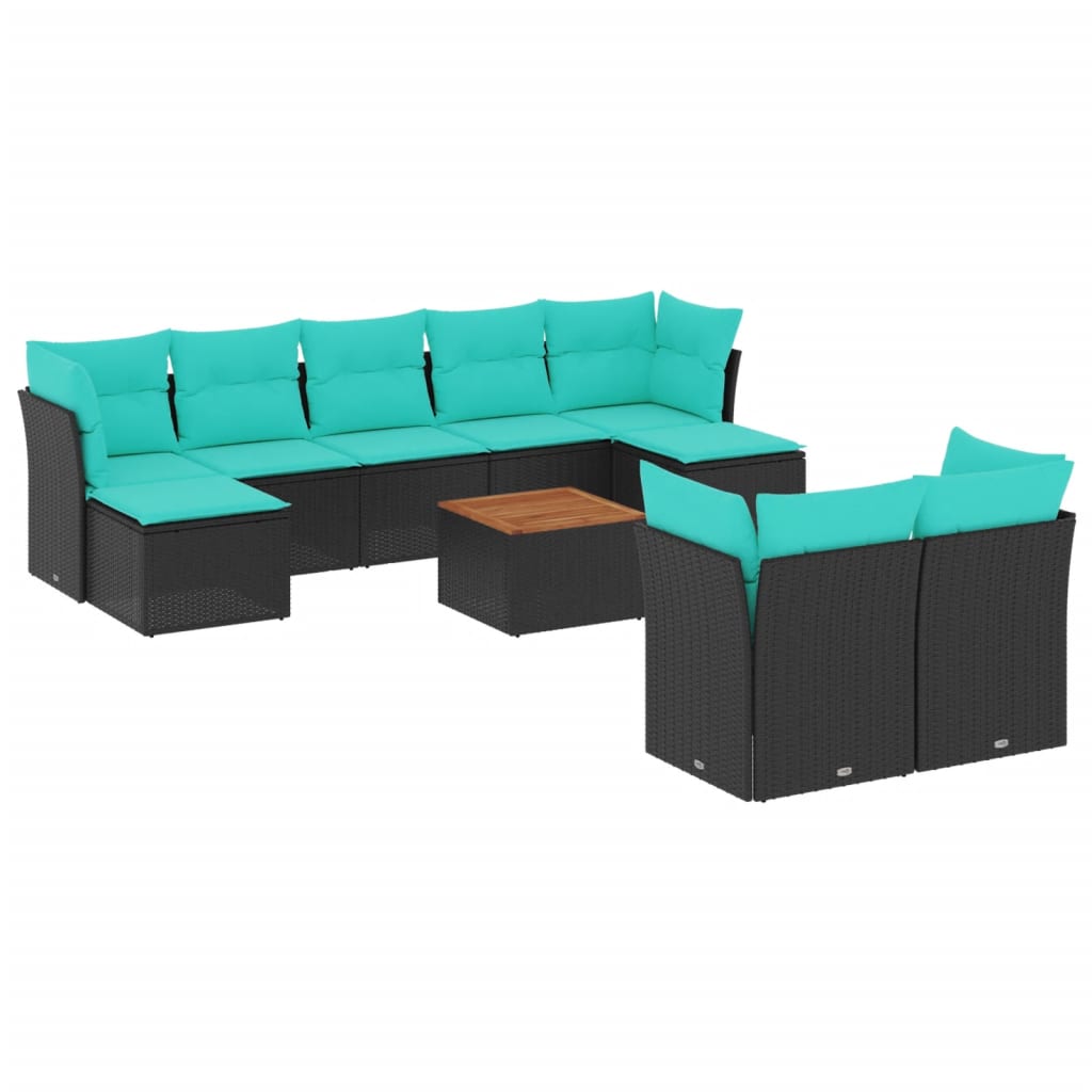 vidaXL 10 Piece Patio Sofa Set with Cushions Black Poly Rattan-image-3256204