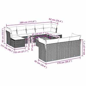 Vrtna sedežna garnitura 11-delna z blazinami črn poli ratan - slika 11
