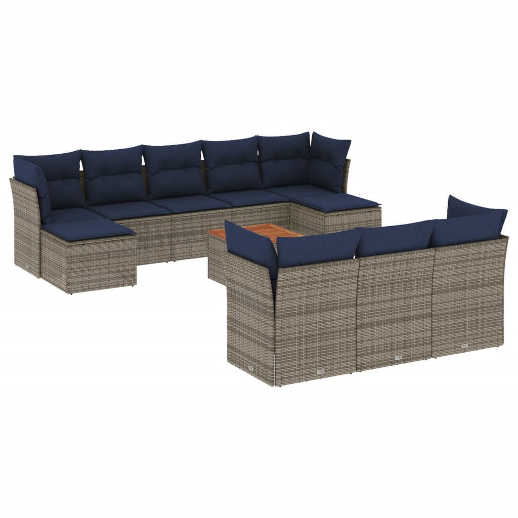 Thumbnail - vidaXL 11-teiliges Gartensofa-Set mit Kissen, grau, Polyrattan