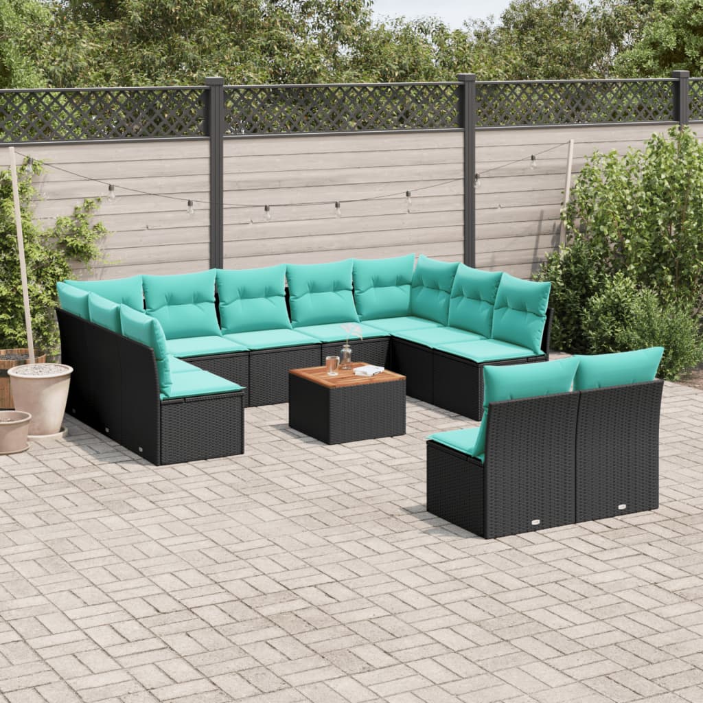 vidaXL Set mobilier de grădină cu perne, 12 piese, negru, poliratan