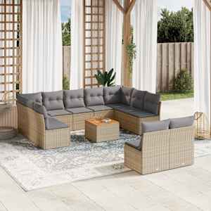 Vrtna sedežna garnitura 12-delna z blazinami bež poli ratan