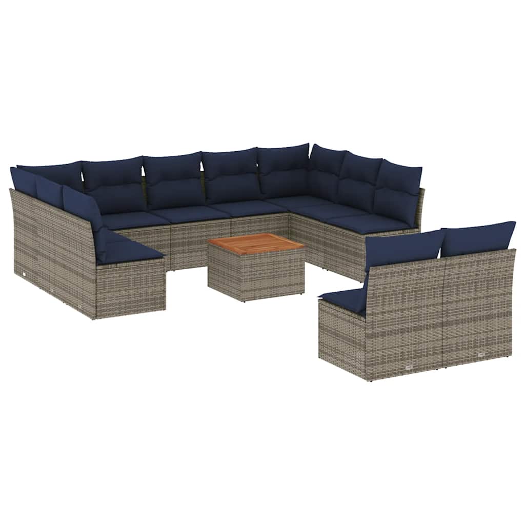 vidaXL Set mobilier de grădină cu perne, 12 piese, gri, poliratan