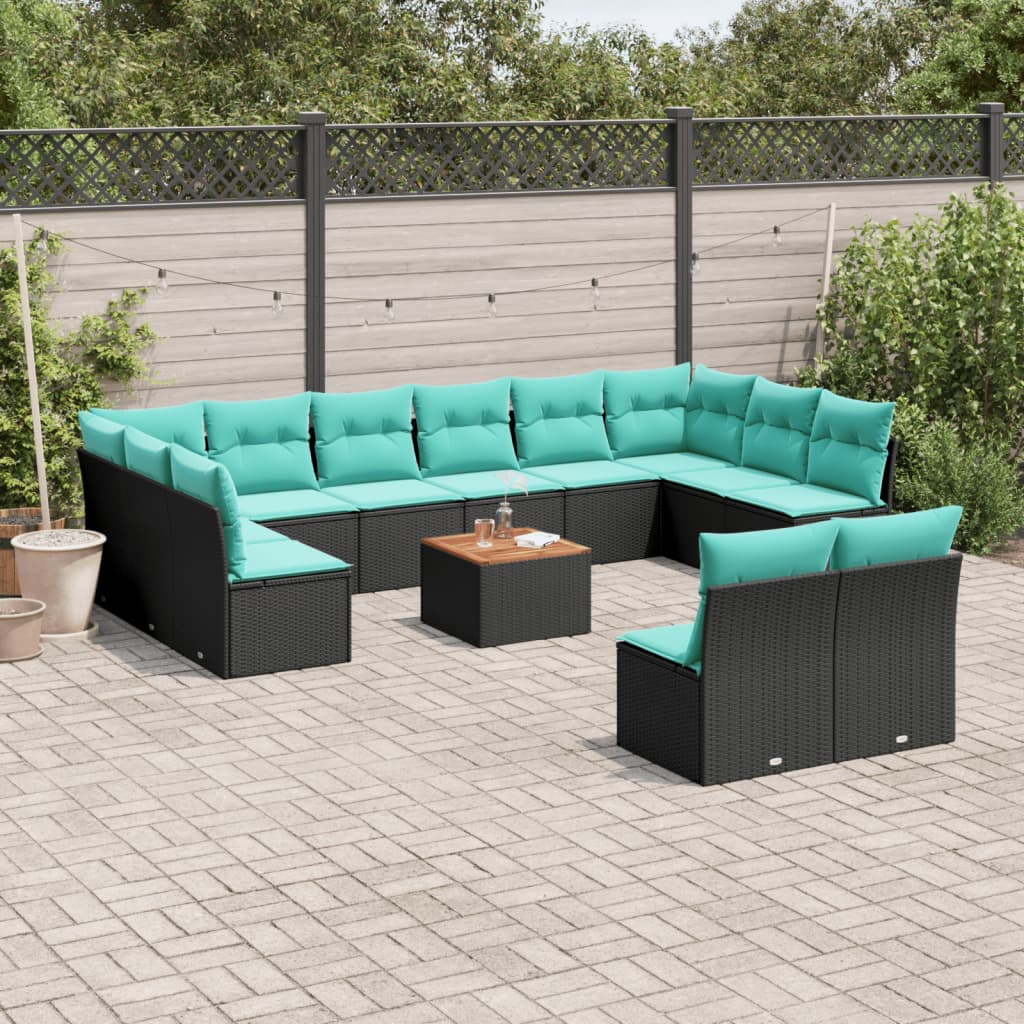 vidaXL Set mobilier de grădină cu perne, 13 piese, negru, poliratan