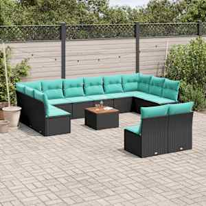 Vrtna sedežna garnitura 13-delna z blazinami črn poli ratan