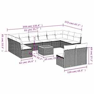 13dílná zahradní sedací souprava s poduškami šedá polyratan - obrázek 10