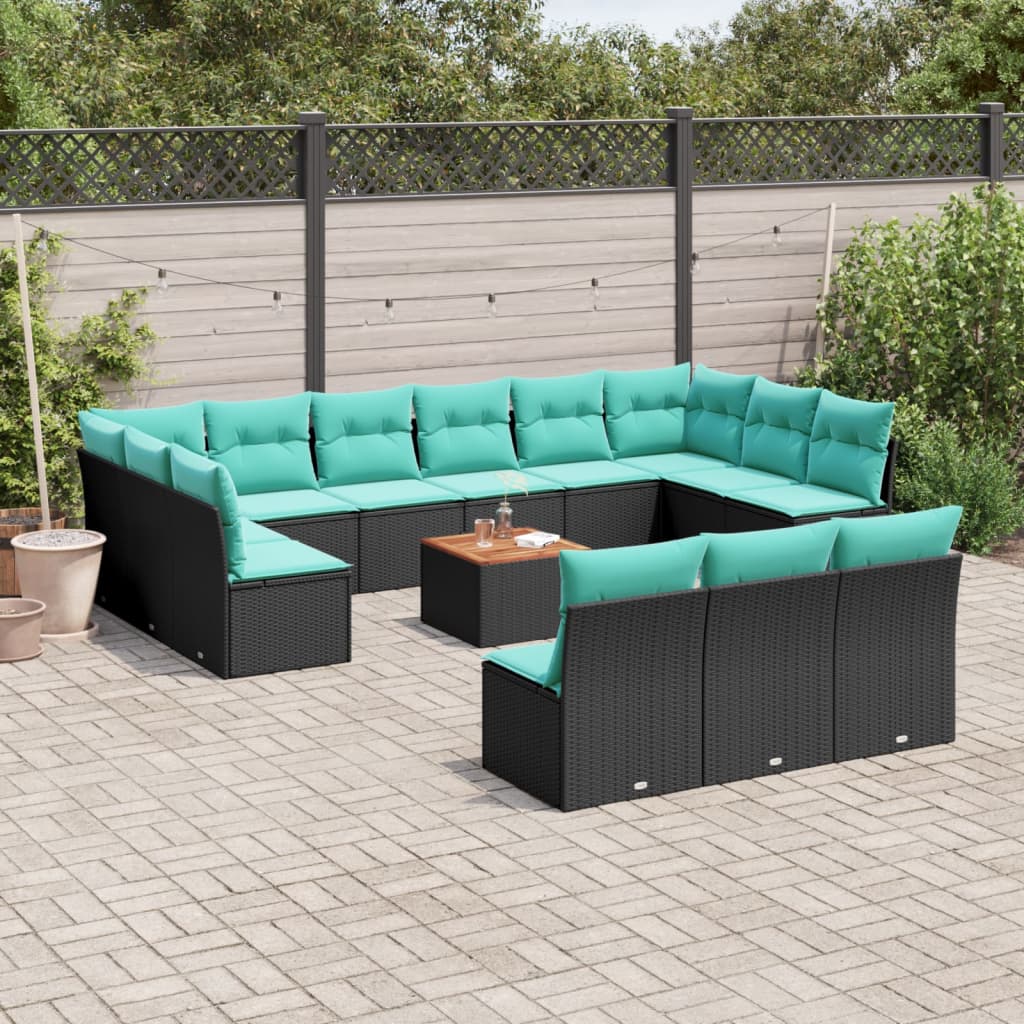 vidaXL Set mobilier de grădină cu perne, 14 piese, negru, poliratan