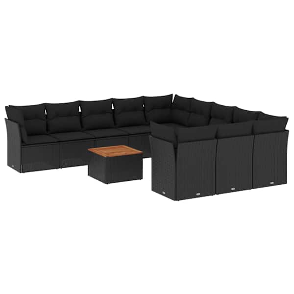 vidaXL 12-osaline aiadiivani komplekt patjadega, must, pol&uuml;rotang