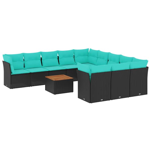 vidaXL 12-osaline aiadiivani komplekt patjadega, must, pol&uuml;rotang