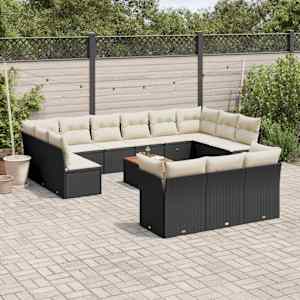 Vrtna sedežna garnitura 14-delna z blazinami črn poli ratan