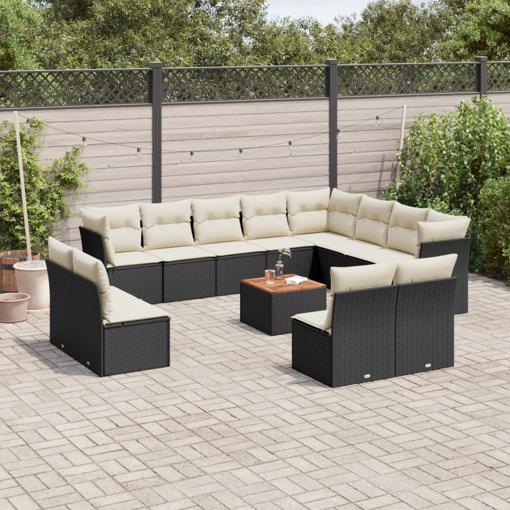 13-tlg. Garten-Sofagarnitur mit Kissen Schwarz Poly Rattan