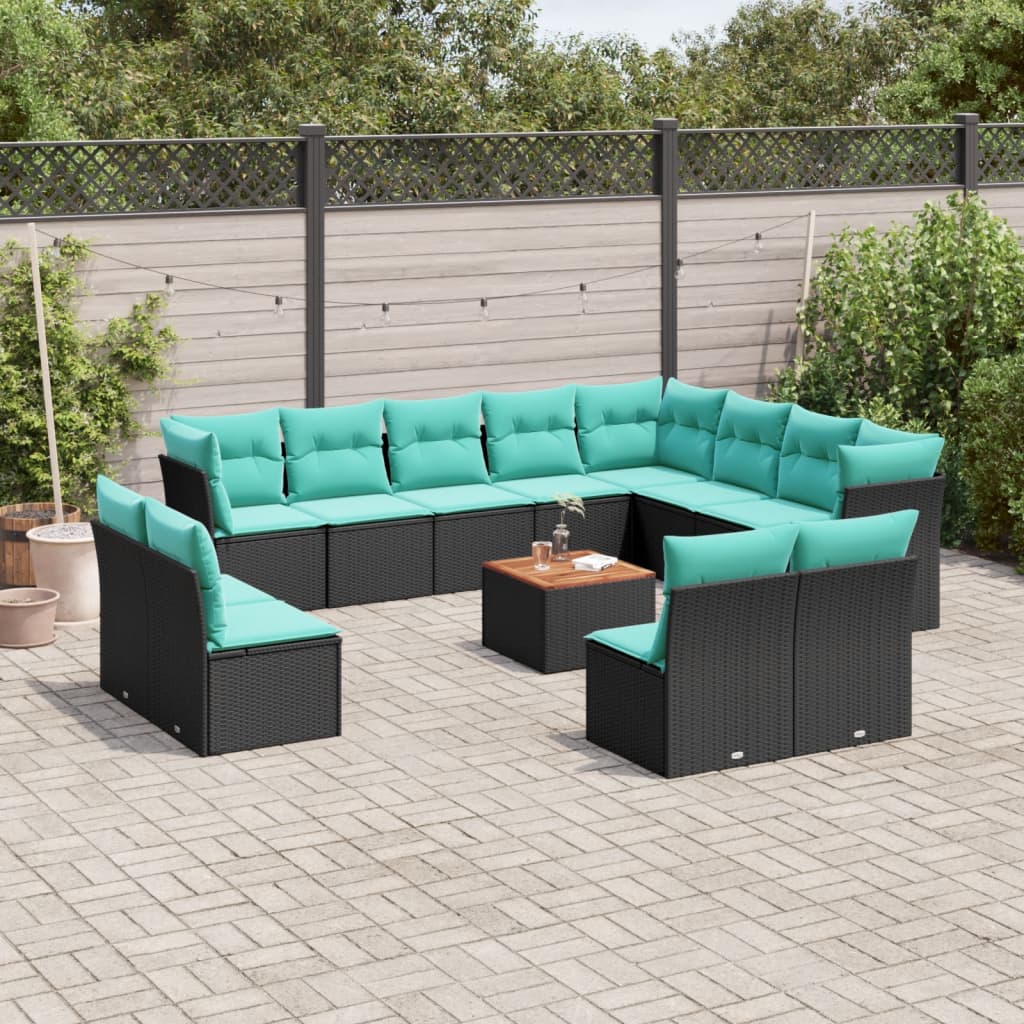 vidaXL Set mobilier de grădină cu perne, 13 piese, negru, poliratan