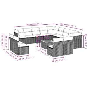 Vrtna sedežna garnitura 14-delna z blazinami bež poli ratan - slika 10