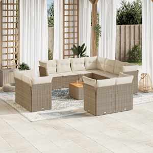 Vrtna sedežna garnitura 12-delna z blazinami bež poli ratan