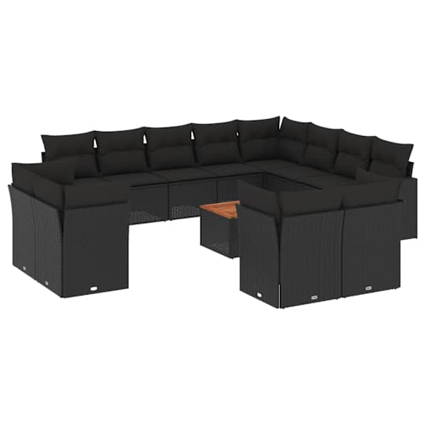 vidaXL 13-osaline aiadiivani komplekt patjadega, must, pol&uuml;rotang