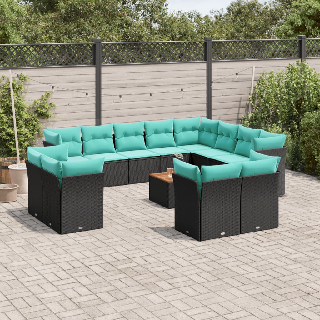 vidaXL Set mobilier de grădină cu perne, 13 piese, negru, poliratan